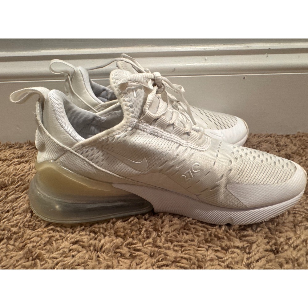 Nike Air Max 270 Youth 5Y Triple White Sneakers 943345-103